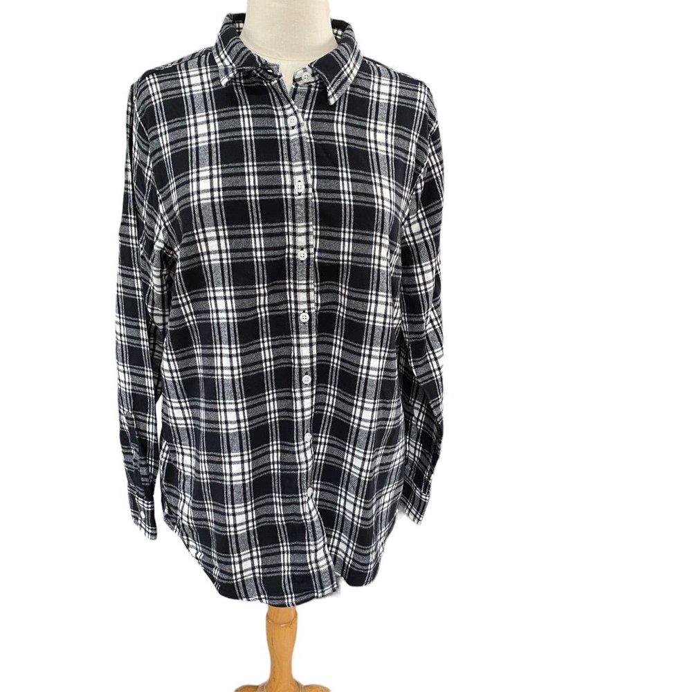 Lands End Bella Swan Alt Twilight Core Black White Plaid Cotton Flannel Shirt 16